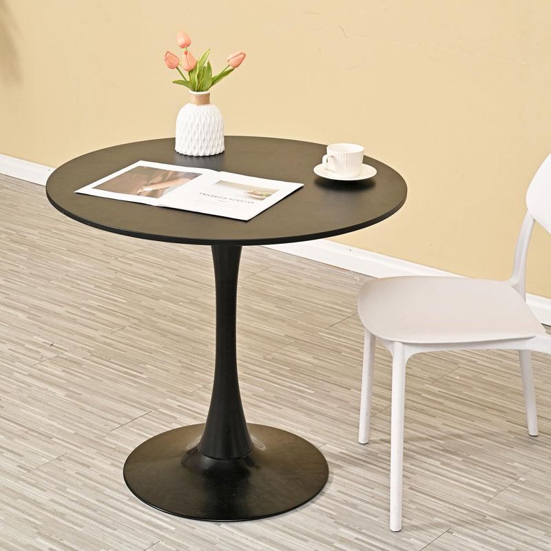 Round Dining Table Table Small Kitchen Table for Dining Room Kitchen Living Room Mid Century Leisure Table Bistro Table George Oliver Color Black